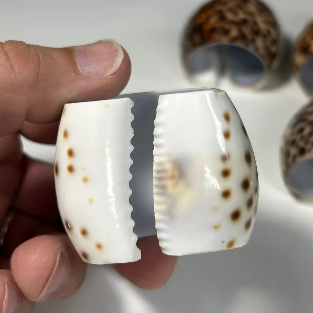 Vintage Tiger Cowrie Shell Napkin Rings Set of 6 Coastal Nautical Table Decor